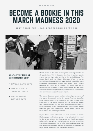Per Head BSS: Become a Bookie In This March Madness 2020