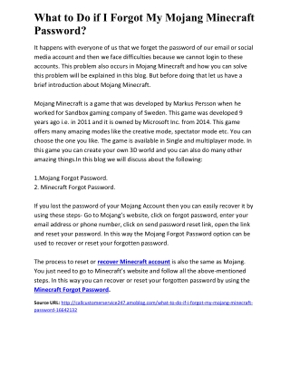 What to Do if I Forgot My Mojang Minecraft Password?