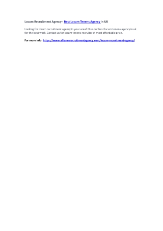 Locum Recruitment Agency - Best Locum Tenens Agency In UK