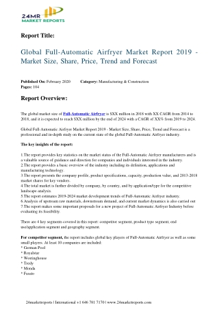 Full-Automatic Airfryer Market Report 2019