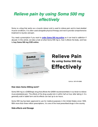 Relieve pain by using Soma 500 mg effectively
