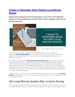 3 Rules To Remember When Getting Local Moving Quotes