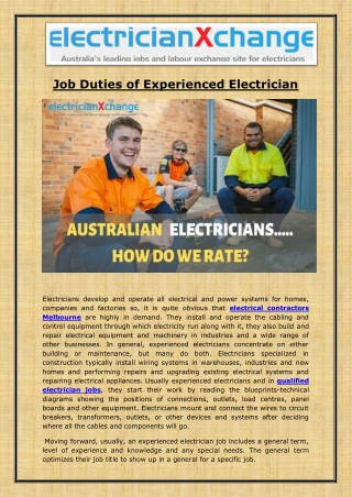 Job Duties of Experienced Electrician