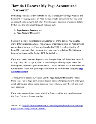 How do I Recover My Pogo Account and Password?