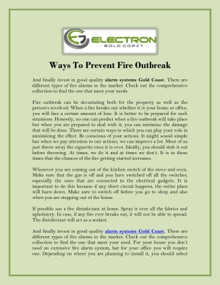 Ways To Prevent Fire Outbreak