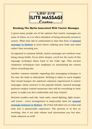 Breaking The Myths Associated With Tantric Massages