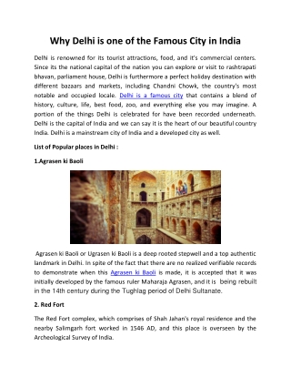 Why  Delhi is one of the Famous City in India