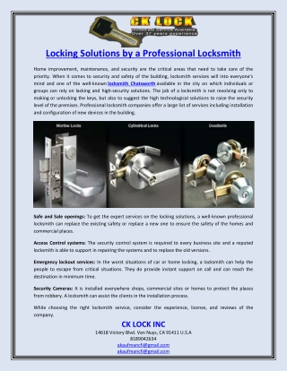 Locking Solutions by a Professional Locksmith