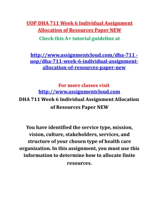 DHA 711 Week 6 Individual Assignment Allocation of Resources Paper NEW