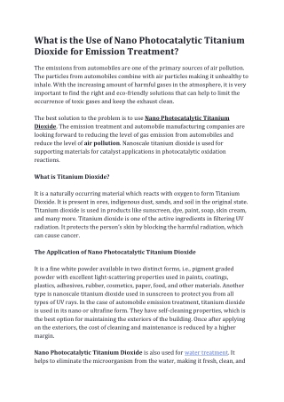 What is the Use of Nano Photocatalytic Titanium Dioxide for Emission Treatment?