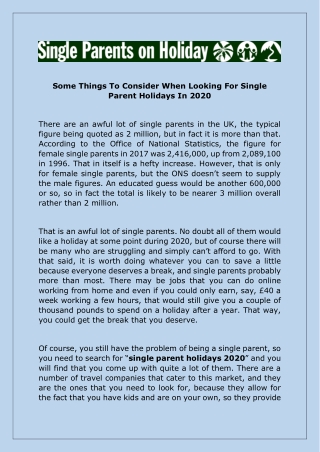 Some Things To Consider When Looking For Single Parent Holidays In 2020