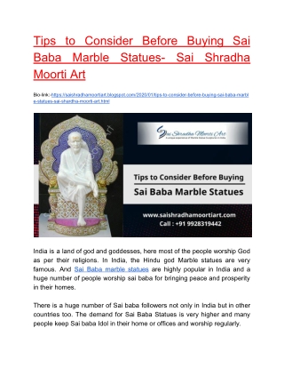 Tips to Consider Before Buying Sai Baba Marble Statues- Sai Shradha Moorti Art