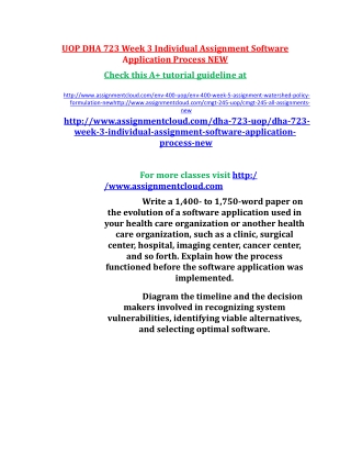 DHA 723 Week 3 Individual Assignment Software Application Process NEW