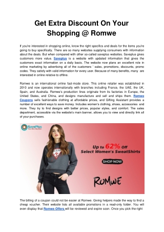 Get Extra Discount On Your Shopping @ Romwe