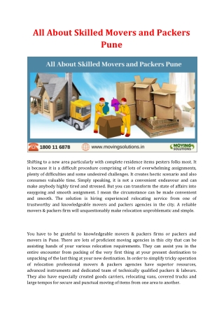 All About Skilled Movers and Packers Pune