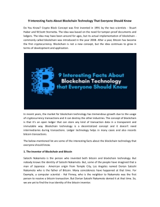 Top 9 Interesting facts about Blockchain Technology