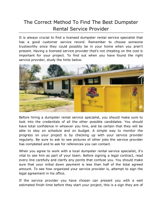 The Correct Method To Find The Best Dumpster Rental Service Provider
