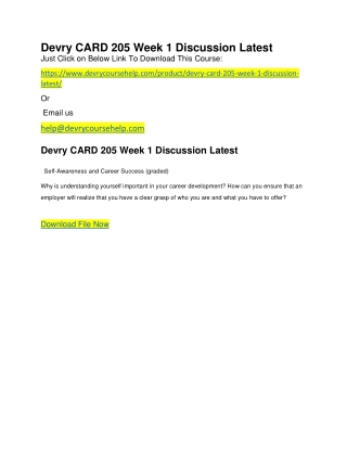 Devry CARD 205 Week 1 Discussion Latest