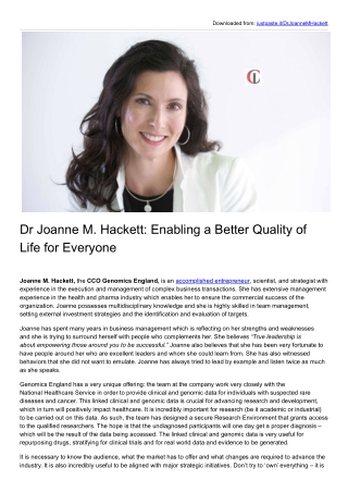 Enabling a Better Quality of Life for Everyone | Dr Joanne M. Hackett