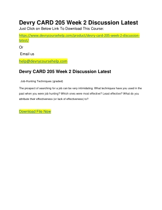 Devry CARD 205 Week 2 Discussion Latest