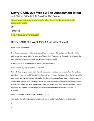 Devry CARD 205 Week 2 Self Assessment latest