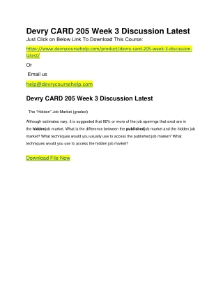 Devry CARD 205 Week 3 Discussion Latest