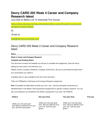 Devry CARD 205 Week 4 Career and Company Research latest