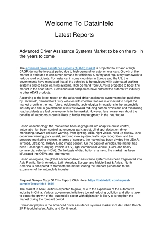 Advanced Driver Assistance Systems Market to be on the roll in the years to come