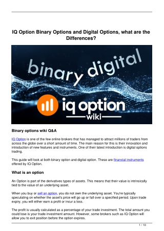 IQ Option Binary Options VS Digital Options