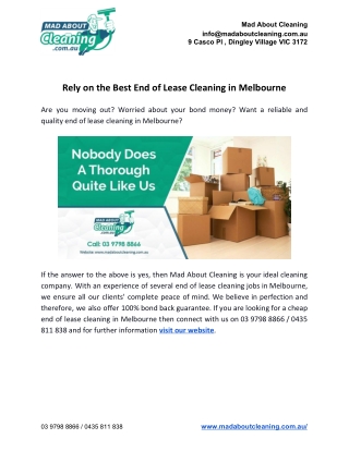 Rely on the Best End of Lease Cleaning in Melbourne