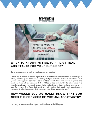 When to know it’s Time to Hire Virtual Assistants? | Infinity Web Solutions