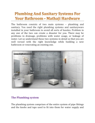 Plumbing And Sanitary Systems For Your Bathroom - Mathaji Hardware