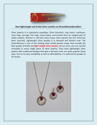 Best lightweight and bridal silver jewelry on DevanShirenuJewellers