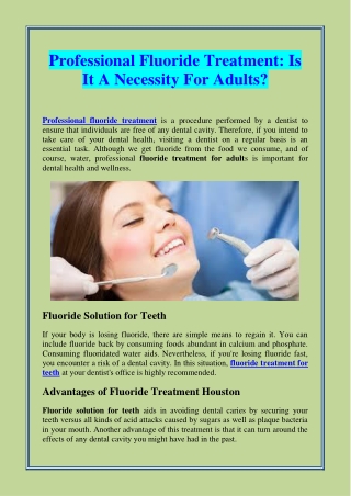 Professional Fluoride Treatment: Is It A Necessity For Adults?
