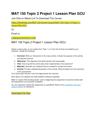 MAT 150 Topic 2 Project 1 Lesson Plan GCU