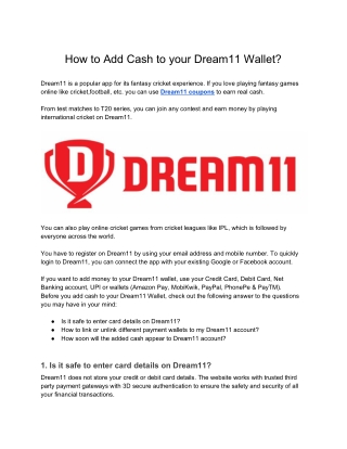 How to Add Cash to your Dream11 Wallet?