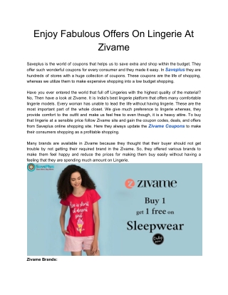 Enjoy Fabulous Offers On Lingerie At Zivame