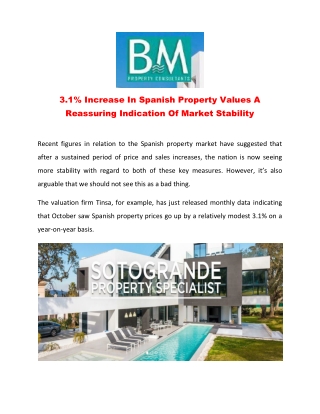 3.1% Increase In Spanish Property Values A Reassuring Indication Of Market Stability