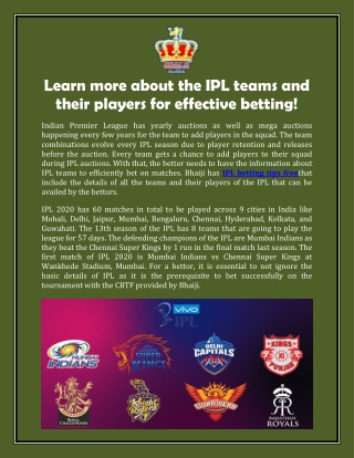 Learn more about the IPL teams and their players for effective betting!