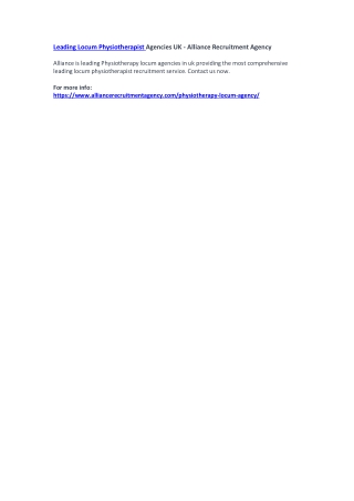 Leading Locum Physiotherapist Agencies UK - Alliance Recruitment Agency