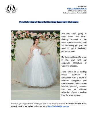 Wide Collection of Beautiful Wedding Dresses in Melbourne