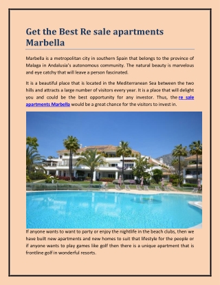 Get the Best Re sale apartments Marbella