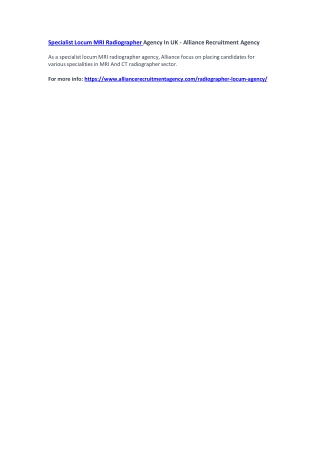 Specialist Locum MRI Radiographer Agency In UK - Alliance Recruitment Agency