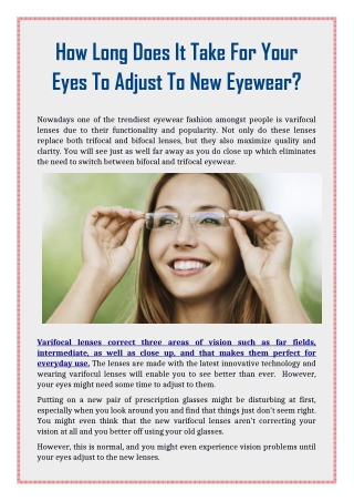 How Long Does It Take For Your Eyes To Adjust To New Eyewear?