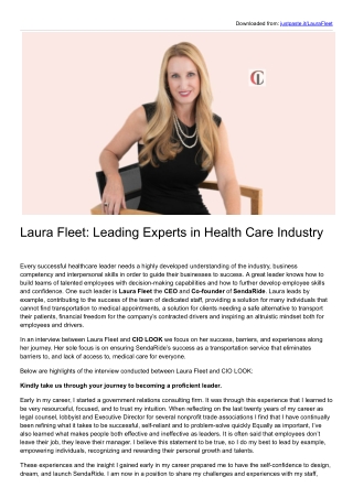 Leading Experts in Health Care Industry | Laura Fleet | SendaRide