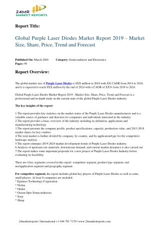 Purple Laser Diodes Market Report 2019