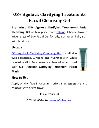 O3  Agelock Clarifying Treatments Facial Cleansing Gel
