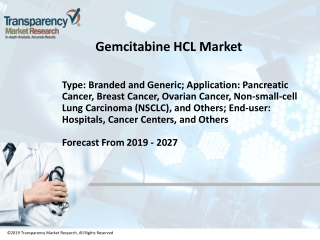 Gemcitabine HCL Market is Expanding at a CAGR of Nearly 7% from 2019 to 2027