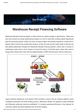 Warehouse Receipt Financing Software, WLS Software, Warehouse Loan System - Jayam Solutions