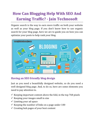 How Can Blogging Help With SEO And Earning Traffic - Jain Technosoft